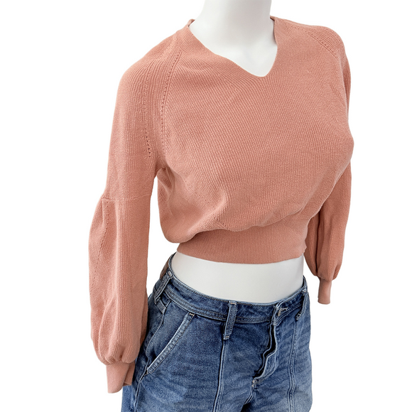 Express Oversized balloon sleeve v-neck ribbed knit cropped top streetwear fashi - Picture 3 of 6